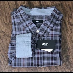 Hugo Boss Plaid Black/Gray/Pink Button Shirt XXL